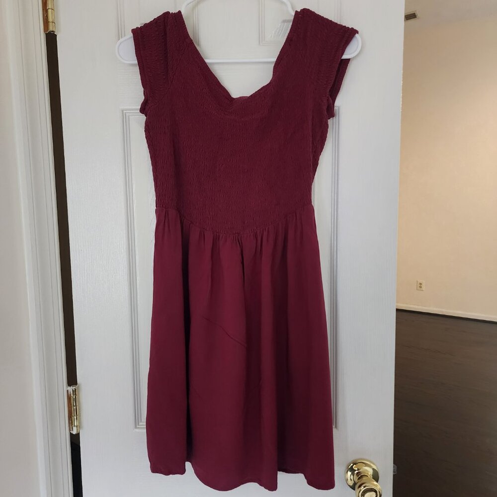 Burgundy Smocked Bodice Mini Dress | L - Picture 2 of 4